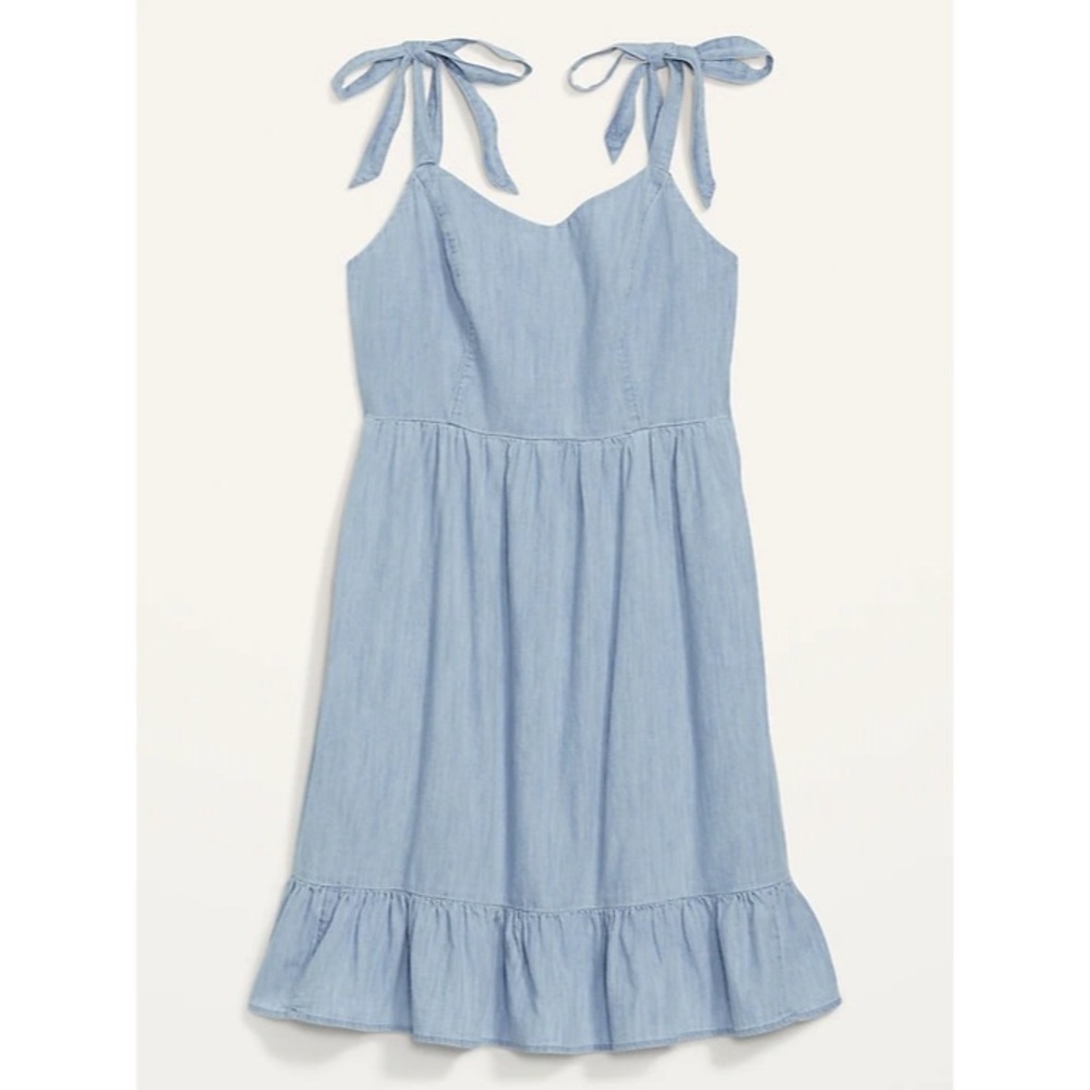 Old Navy - Fit & Flare Tie-Shoulder Chambray Mini Dress